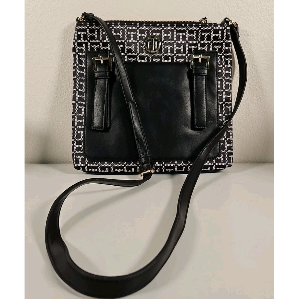 TOMMY HILFIGER The Square Jacquard Women's Small Crossbody Black White NWT
